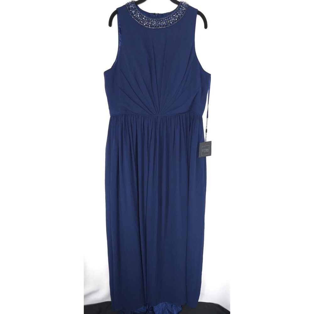 IEENA FOR MAC DUGGAL Womens New Maxi Dress 16 Blue Beaded Embellished Sleeveless